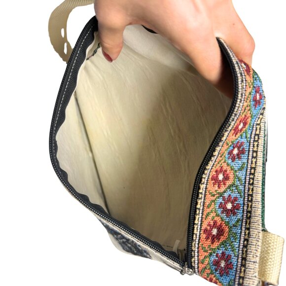 Boho Canvas Crossbody Bag | Embroidered Elephant Pattern | Bohemian Style - Picture 4 of 8